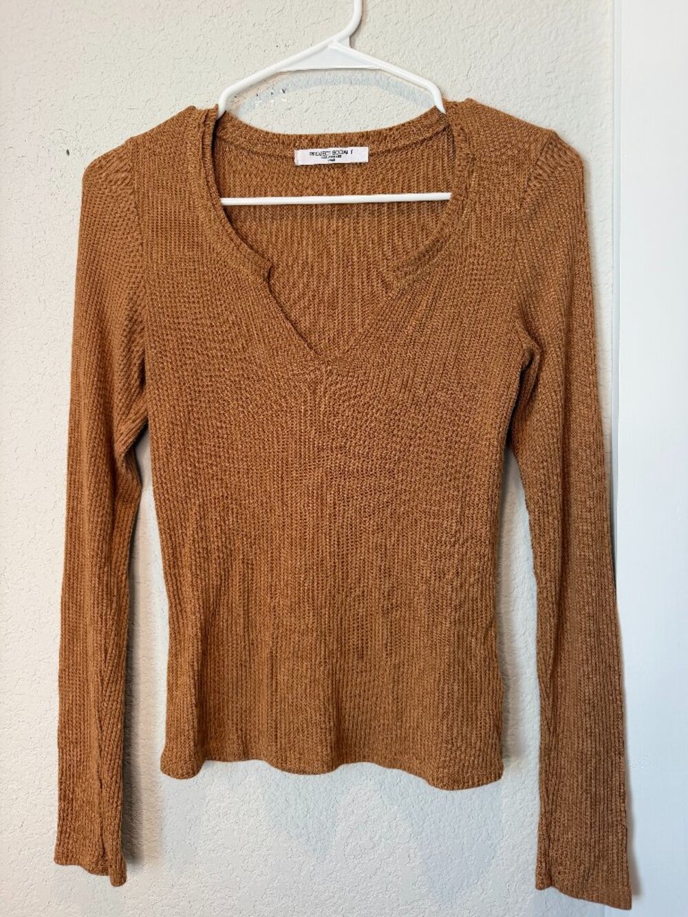 Project Social T Brown Ribbed Long Sleeve Top Size Small